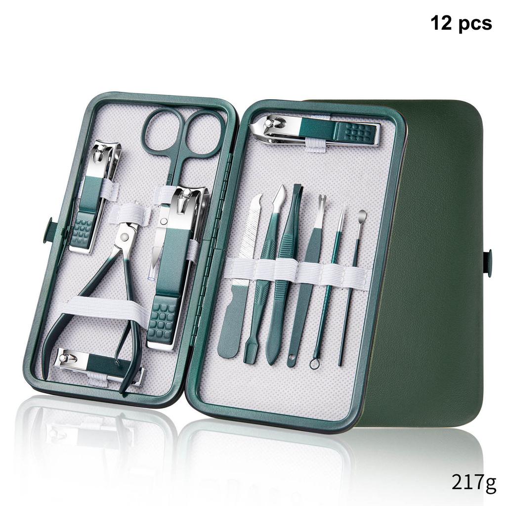 Stainless Steel Nail Clippers Set Grooming Tools Set With Portable Case Manicure Art Tool Green Nails Cut
