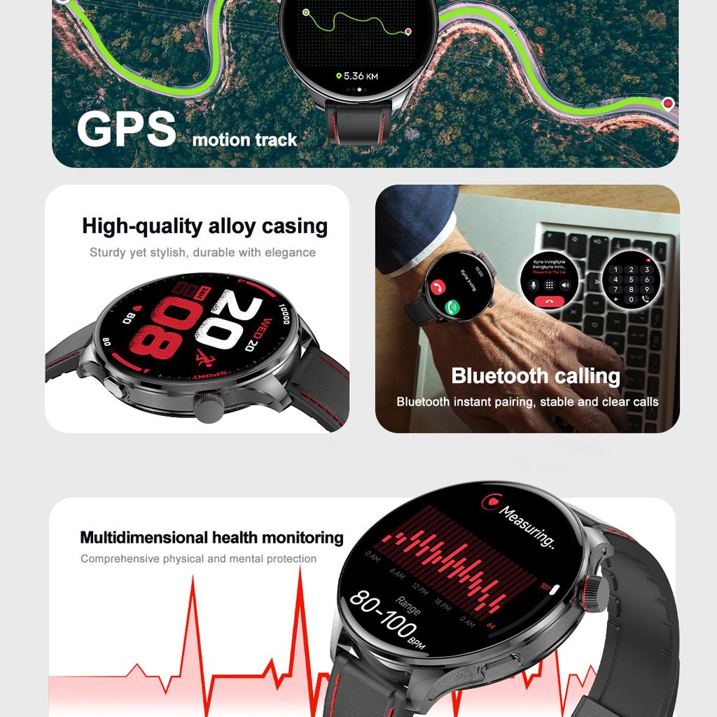 800mAh Large Battery 1.75" AMOLED Fitness 110+ Sports Modes BT Call Health Monitor Outdoor GPS Sports Tracking Smartwatch Men