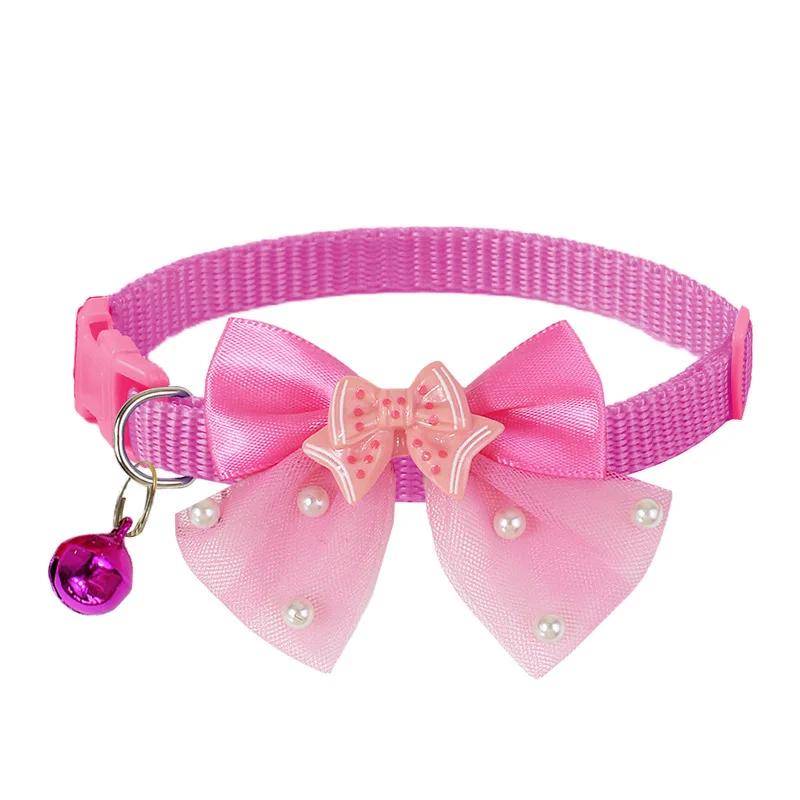 

Adjustable Pet Dog Bow Collar Lace Bling Pearl Necktie with Bell for Small Dogs Cats Puppy Grooming Accessories Яскраво-рожевий