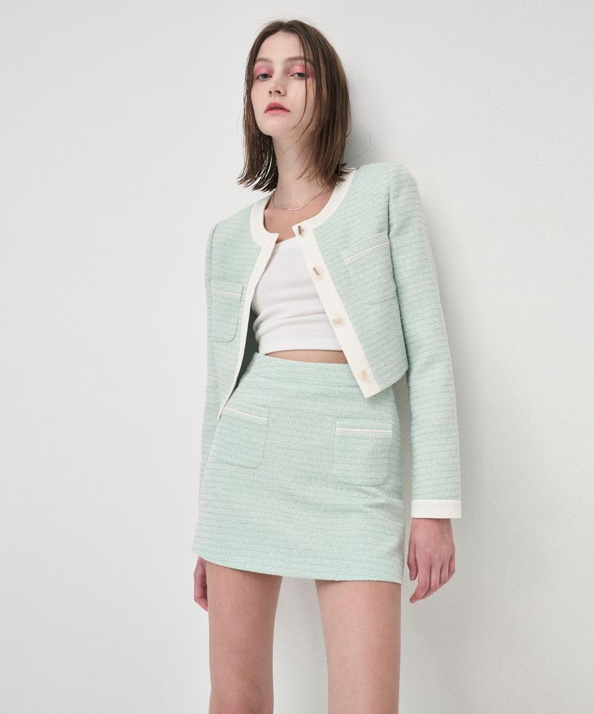 Etmont Piping Pocket Tweed Mini Skirt, Mint