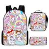 Unicorn Backpack for Kids School Bag Set 3-Piece with Pencil Case Shoulder Bag, Cartoon Anime Backpack for Boys Girls Students