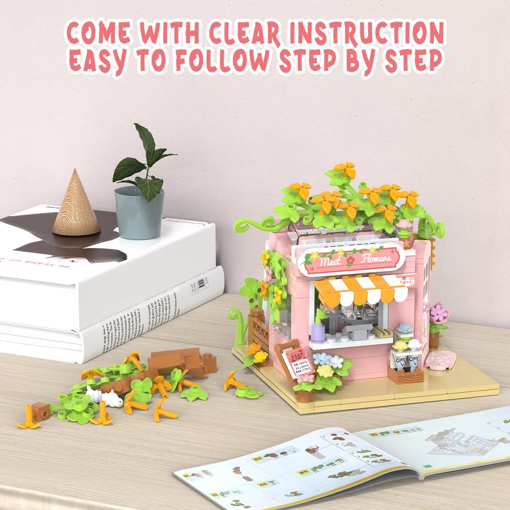 Flower House Shop Building Blocks Set Ideal Present for Flower and Architecture Lover Garden House Model Building Toy 369PCS