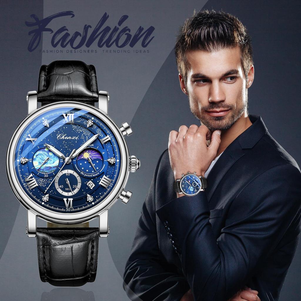 Watch Genuine Leather Strap Van Gogh Starry Analog Calendar Leather Strap Waterproof Quartz Watch Black Fashion Watch Day Birthday Christmas Day Gift
