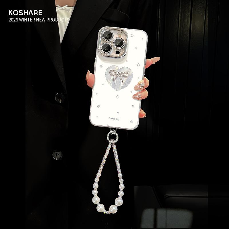 Love bow chain is suitable for Apple 17 feather yarn mobile phone case iphone15promax new 16 high value.