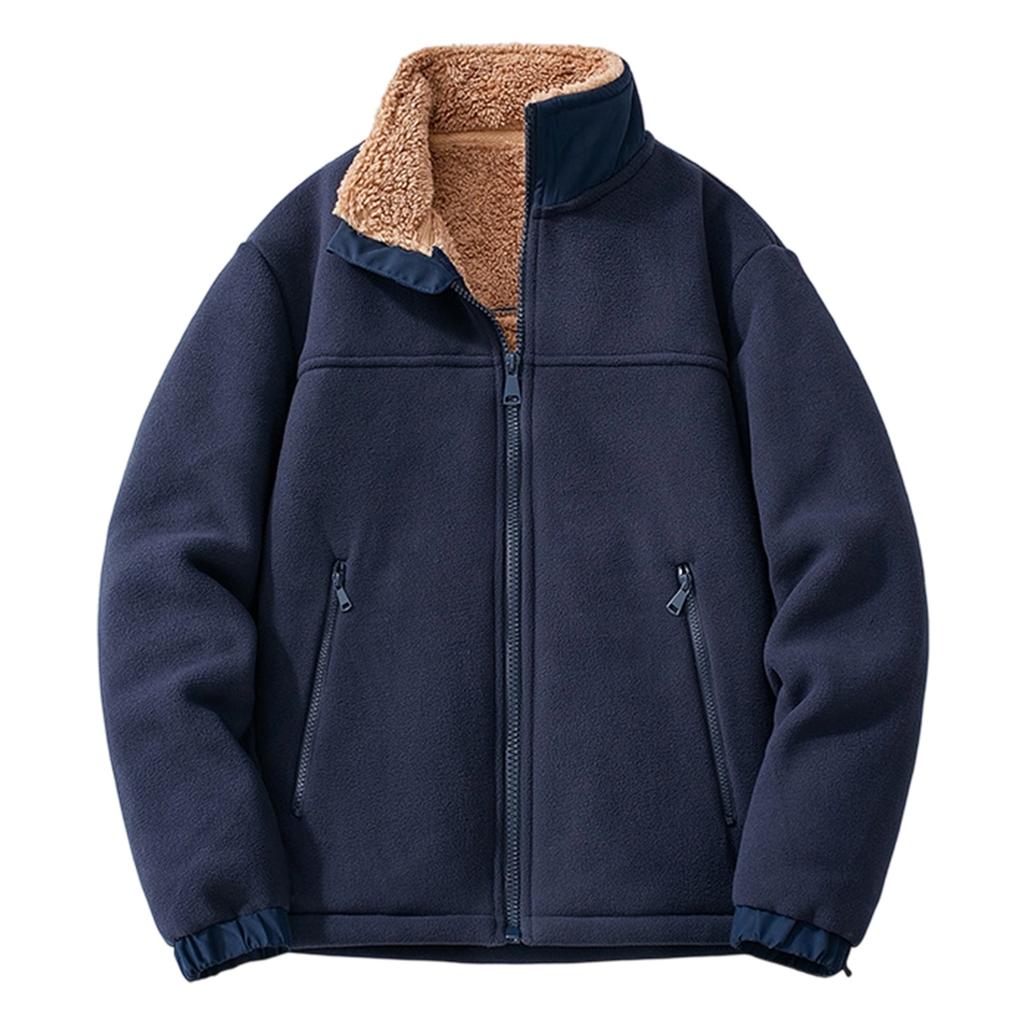 Men's Warm Thickened Lined Stand Collar Jacket for Fall and Winter
