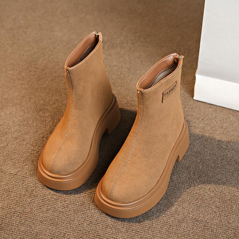 

Suede thick heel Martin boots women s 2025 new autumn and winter small man fleece heightening short boots retro elastic thin boots 40