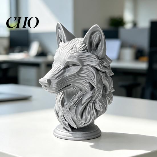 Decorazione Moderna Testa di Lupo Statuetta Stampata 3D, Statua Realistica con Base Rotonda Scultura Animale, Selvaggia per Casa Ufficio Libreria