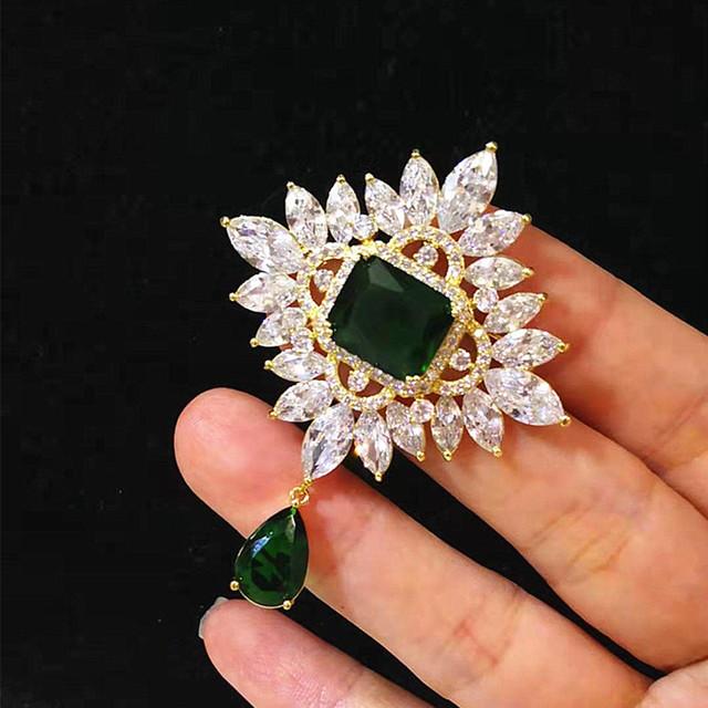 Baroque Women Elegant Retro Emerald Rhinestone Brooches Pins Cross Chains Pearl Badges Suit Jewelry Gathering Party Event Bridal Party Event Wedding