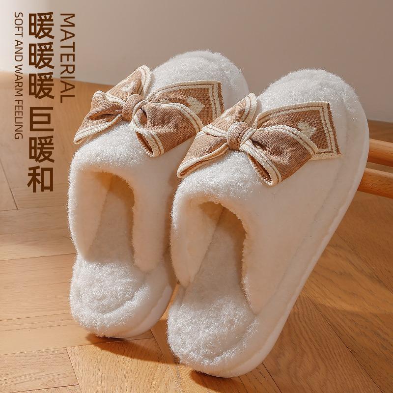 Sweet Creative Bow Cotton Slippers Autumn and Winter Home Indoor Non-slip Warm Plush Girl Heart Girl