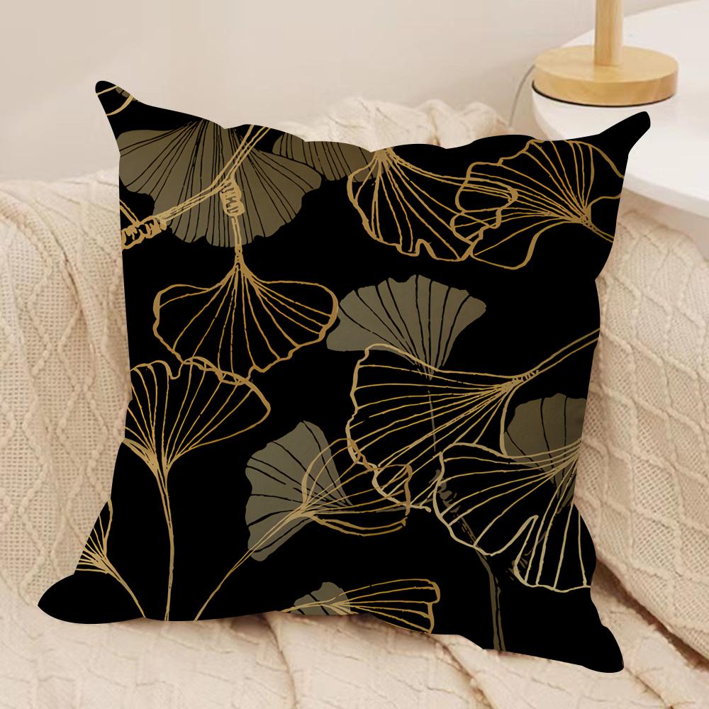 Chinese Style Ginkgo Leaf Cushion Cover Silky Short Plush Invisible Zipper Dustproof Sofa Pillow Case for Home Decor