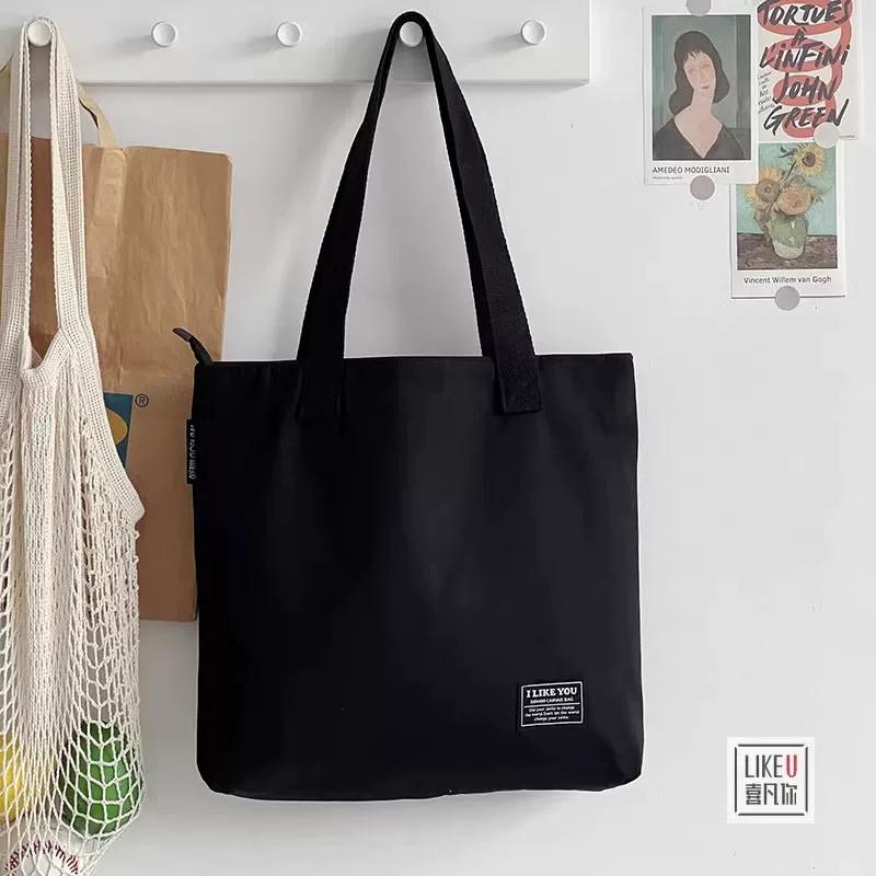 

Original design thickened canvas simple literary student commuting tote large capacity portable shoulder bag