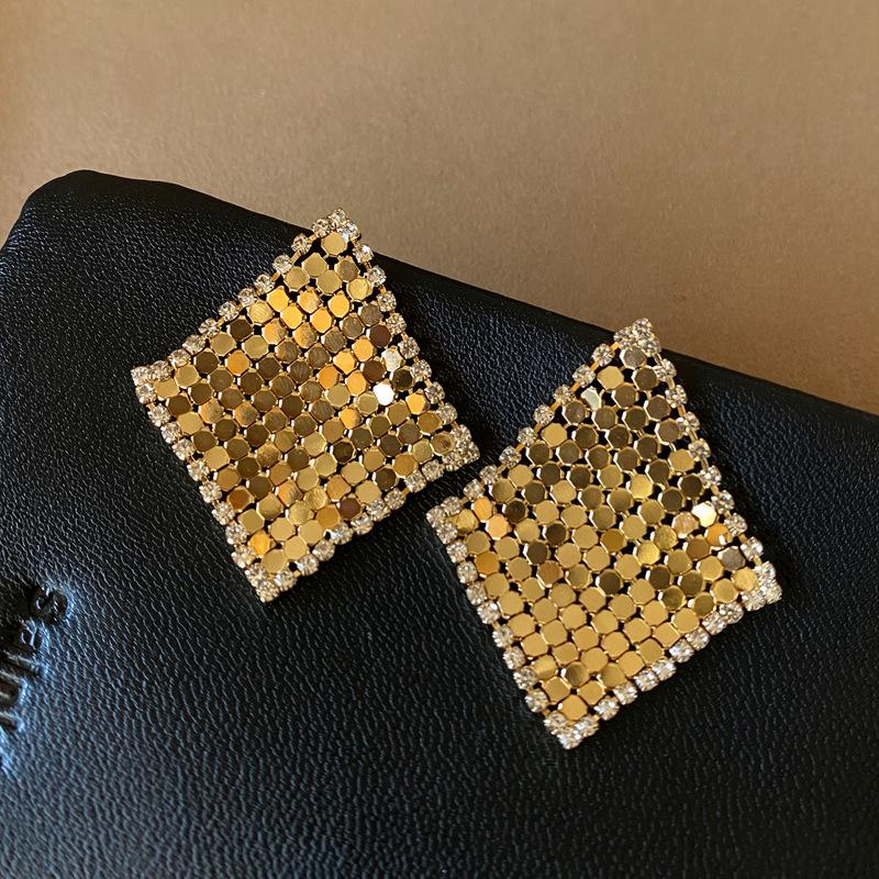 18K Gold-Plated Silver Rhombus Zirconia Tassel Stud Earrings - Elegant, High-End Design