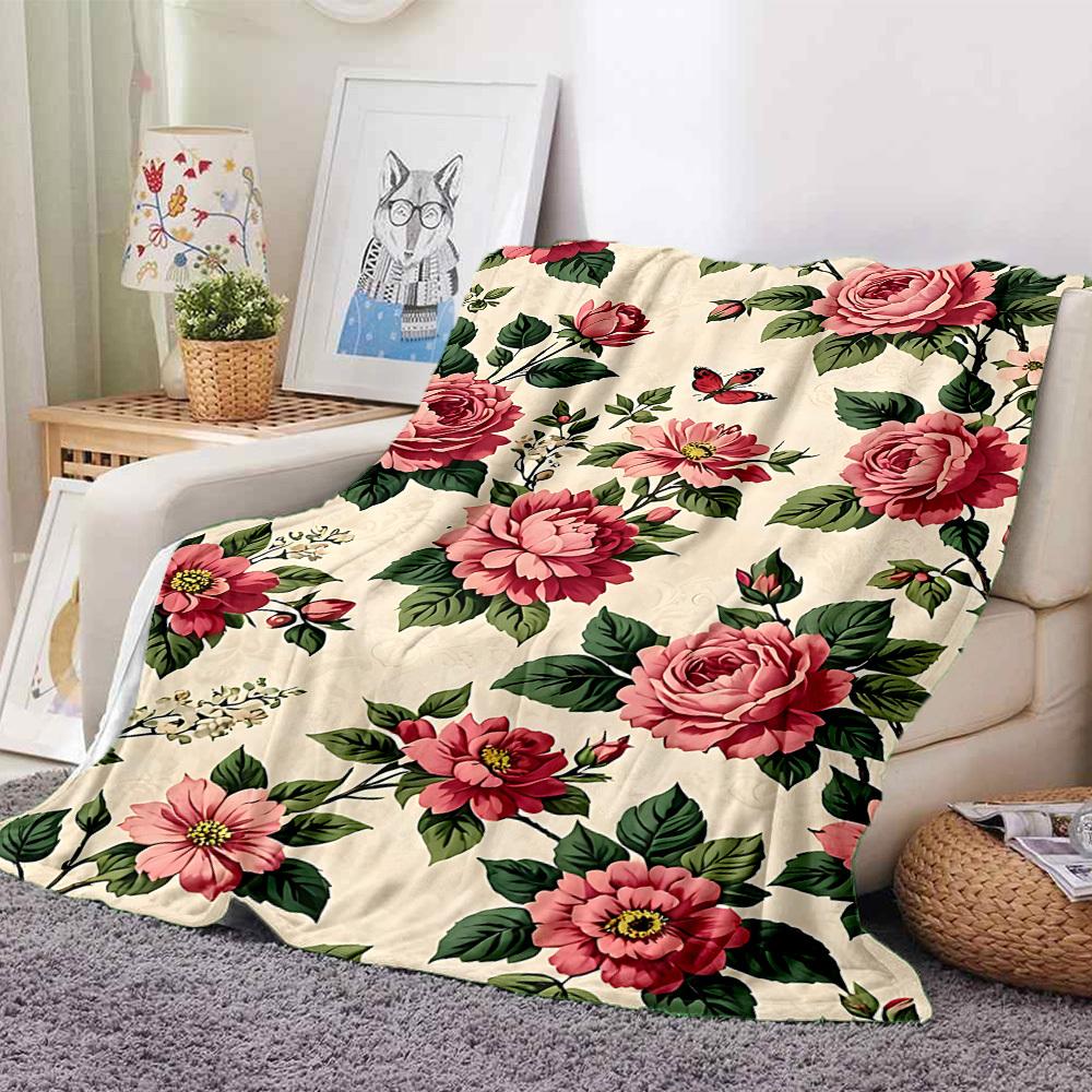 1pc Floral Butterfly Lightweight Flannel Blanket, Comfortable and Warm Blanket, for Office and Camping Sofa Bed, Livingroom199