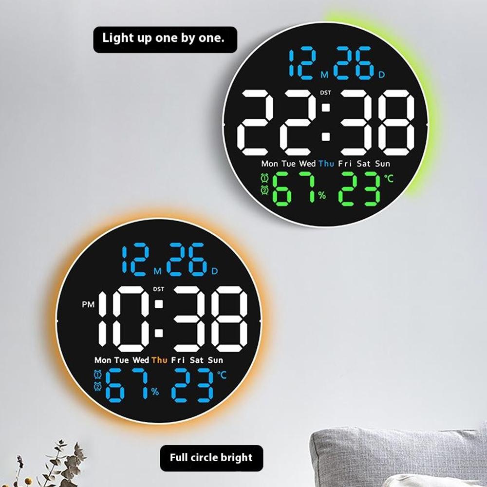 6672 Multifunctional Wall Clock Night Light Temperature Humidity Display Silent Electronic Clock