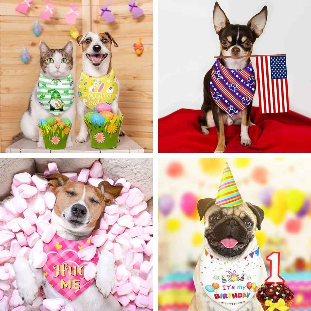 Weewooday 9 Pcs Holiday Dog Bandanas Valentine's Day St' Patrick's Day Easter Bandanas Birthday Scarf Adjustable Large Pet Washable Scarves for Large