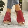 Plus Size Wedge Heel Peep Toe Sandals - Women's Summer Buckle Beach Slippers