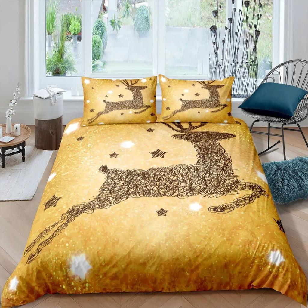 Christmas Tree Duvet Cover Set Blue Xmas Comforter Cover Girly Glitter Elk Bedding Sets Winter Snowflakes Duvet Cover Full Size
