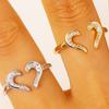 Women Ring Adjustable Open Heart Shape Finger Ring with Cubic Zirconia Semi-Inlaid Design Formal Wear Jewelry Gift
