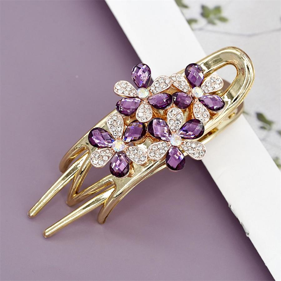 Elegant Crystal Double Flower Hair Claw Hair Grab Duckbill Clip For Women Headdress Hair Accessories Rhinestone Hairpin Headwear