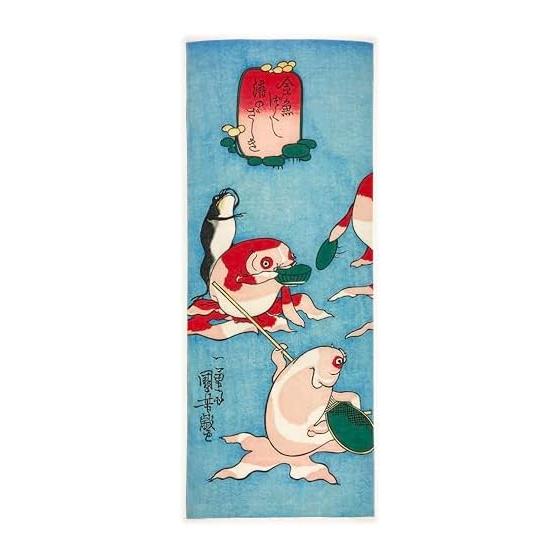 Ukiyo-e Tenugui Towel - Utagawa Kuniyoshi s  Kingyo Tsukushi  (Goldfish Collection) Part 4: Banquet - 100% Cotton, Japan s Finest Tokka Fabric,