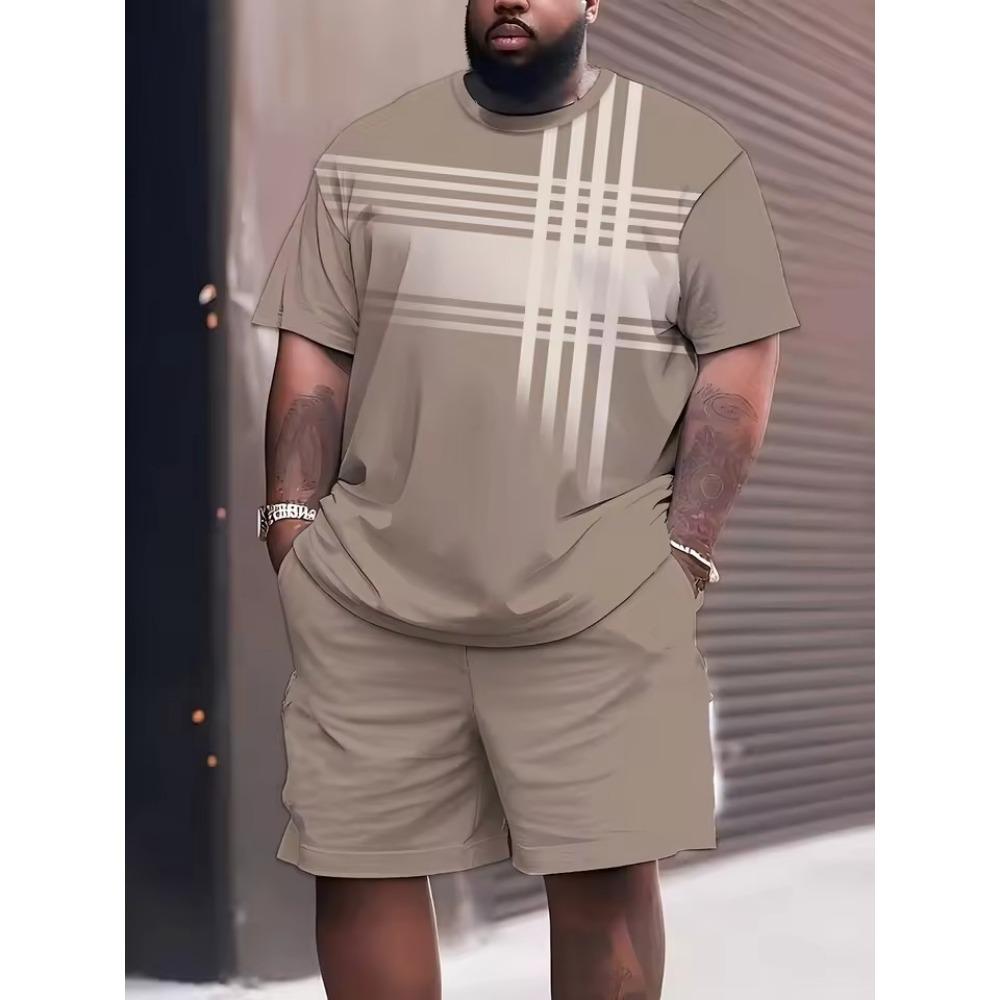 New Men's Trendy Teddy Bear Print Micro Elastic Comfortable Breathable Round Neck T-shirt Shorts Set Summer Outdoor Streetwear