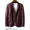 Suit Coat Faux Leather Turn-down Collar Cardigan Solid Color Men Formal Jacket for Meeting