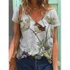 Summer V-neck 3D Bird Printed Top Fashionable Casual Short Sleeved Women's T-shirts