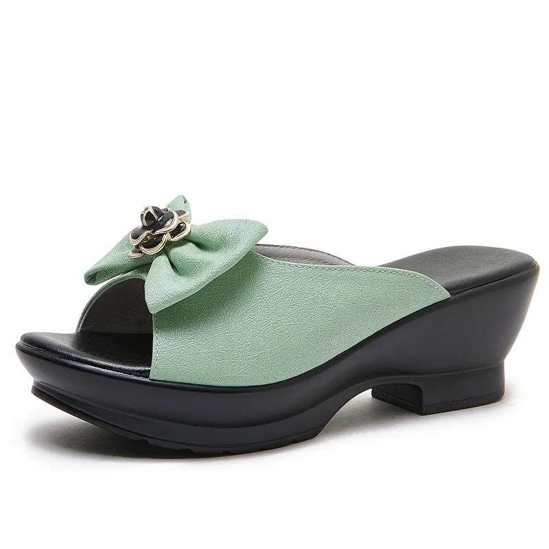 GKTINOO Summer Women‘s Slippers Sandals 2025 High Heel 5cm Platform Genuine Leather Slides Ladies Shoes Non-slip Casual