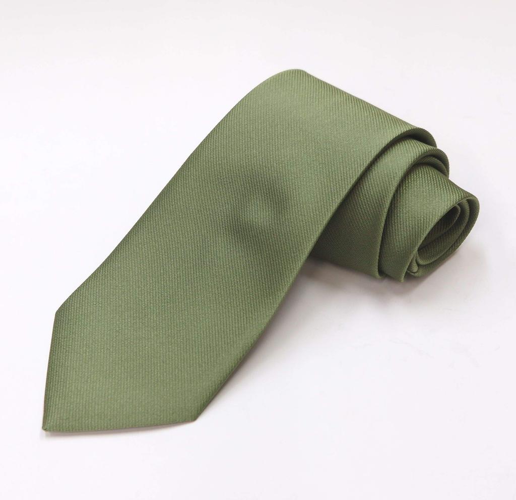 [GANJI] Business Necktie, Jacquard Weave, Solid Color, Made in Japan, 30 Colors, Boxed (Moss Green)