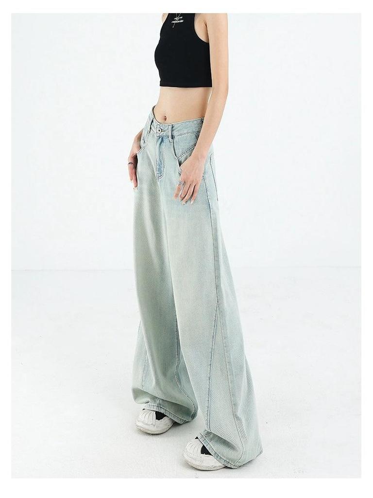 KENH Women's Light Blue High Waist Wide Leg Jeans, Four Seasons Wearable, 2024 New Loose Floor-Length Style