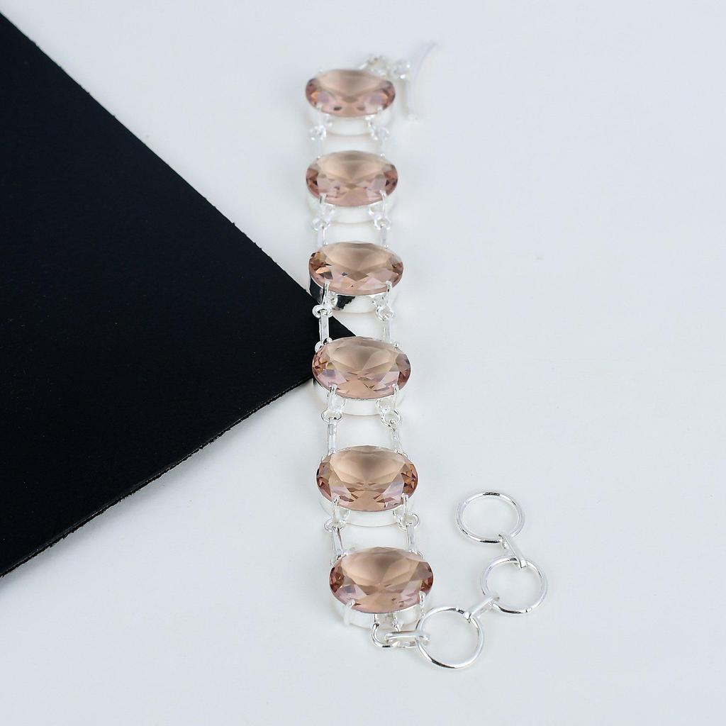 Dainty Morganite Gemstone Handmade 925 Sterling Silver Bracelet, Morganite Bracelet For Wife , Unisex Bracelet Wadding Gift