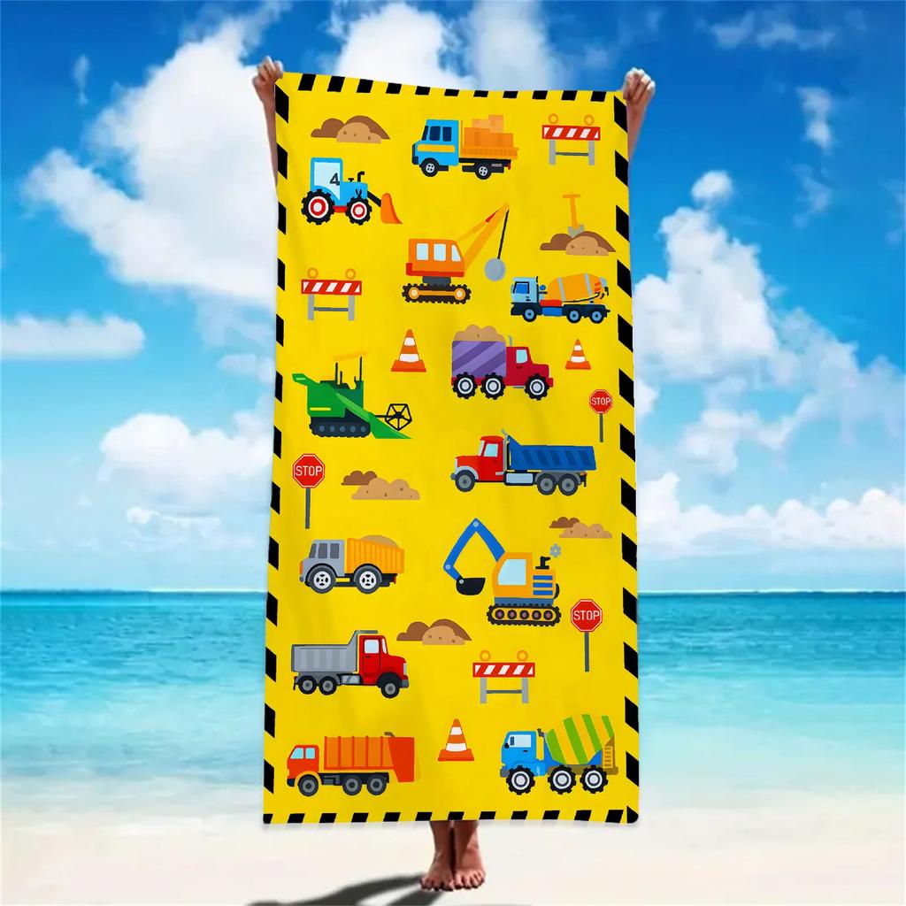 Construction Vehicle Beach Towel 1PC an Optimal Gift for Boys Swimming Pool Towel Comfortable with Fast Absorbency