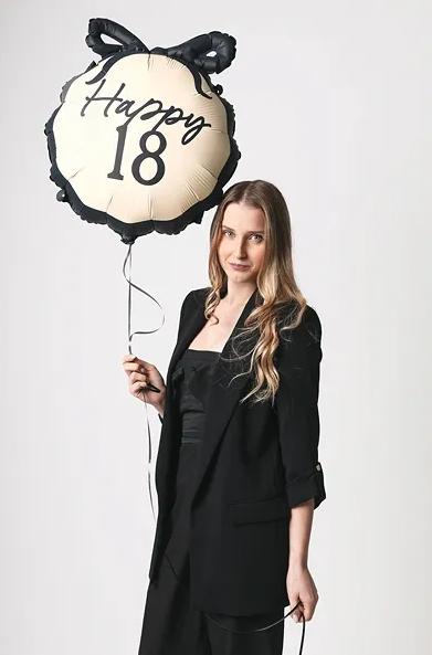Balon Foliowy Happy 18 Urodziny Czarna Kokarda Osiemnastka Party 47X53Cm