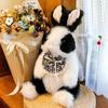 Cute Bowknot Plush Rabbit Backpack Realistic Long Fur Bunny Doll Cartoon Stuffed Animal Bag