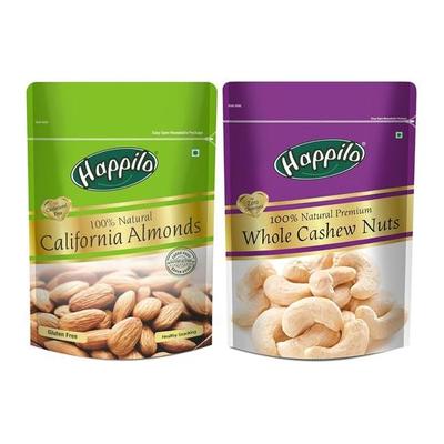 Happilo Premium-Nüsse-Kombination 400 g (Premium Ganze Cashewnüsse 200g & Kalifornische Mandeln 200g)