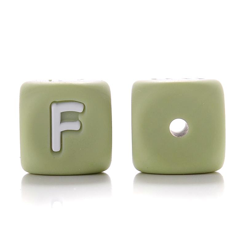 10Pcs 12mm Sage Silicone Alphabet Letter Beads 26 English Letter Baby Name Beads Teething Pacifier Chain Silicone Baby Teether