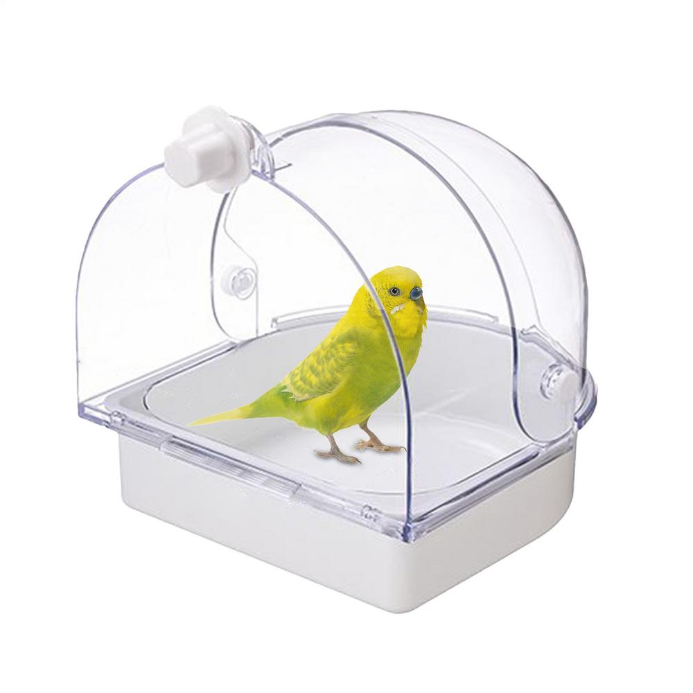 Parakeet Bird Bath Shower Bathtub Bowl Splashproof Transparent Cage Bird Bath For Indoor Window Cockatiel Conure Canary