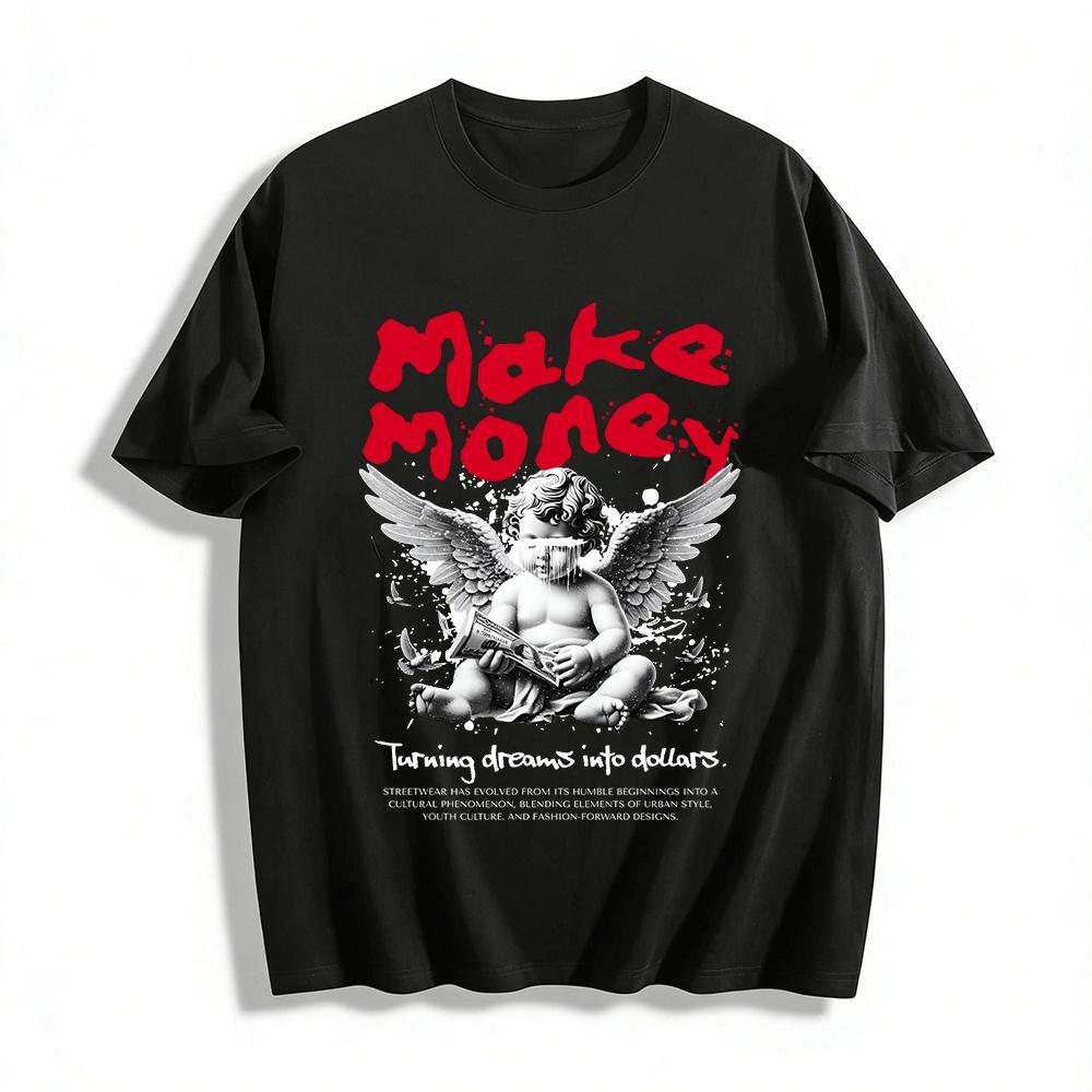 

Make Money Angel Dollar Print Casual T-Shirt Unisex Trendy Top Pure cotton T-shirt 6XL