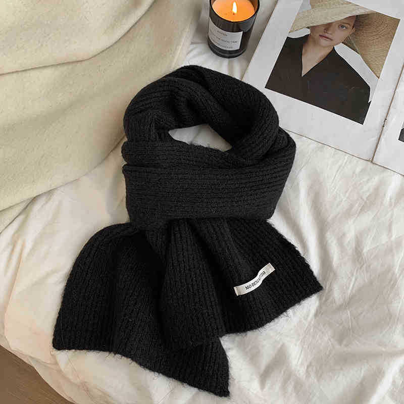

Красный вязаный шерстяной шарф женский зимний простой роскошный однотонный теплый шейный платок чёрный
