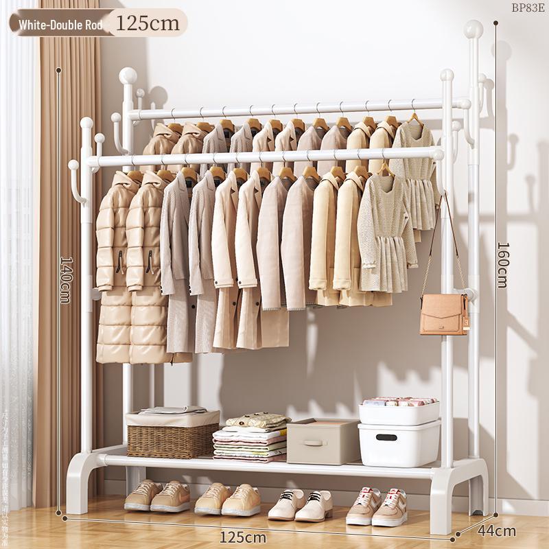 Floor-Standing Balcony Clothes Rack, Indoor Hat Holder, Simple Bedroom Storage, and Hanging Pole.