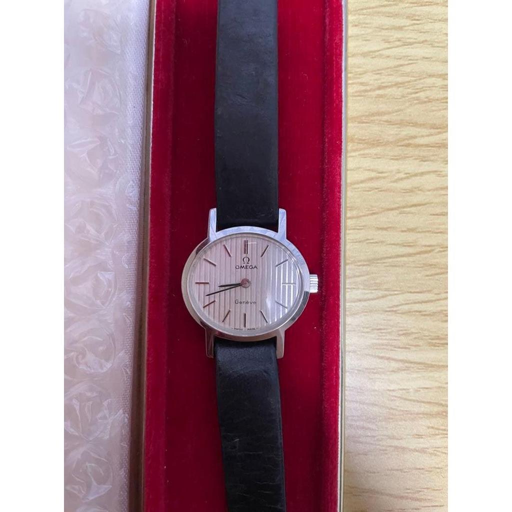 Used Omega analog manual winding watch silver/black