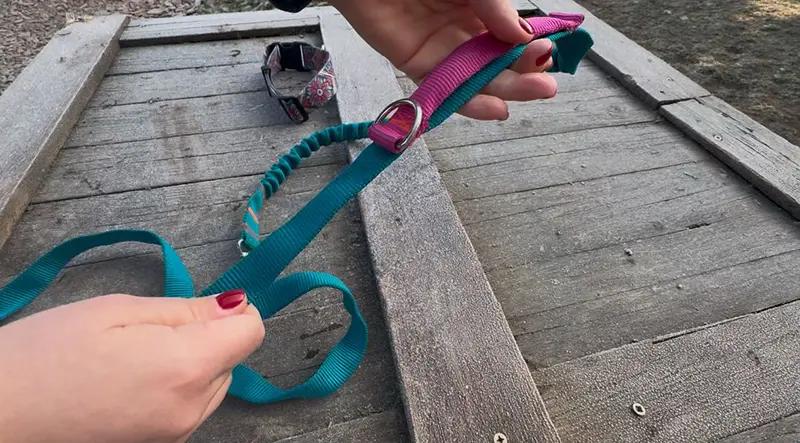 Dog Leash with Shock Absorber, Short Adjustable, with Handle, 280cm, TURQUOISE, AMOhand, Fasten