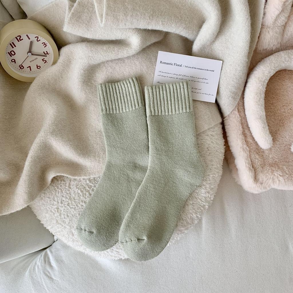 Women's Winter Brushed Socks, Medium Tube Socks, Plush and Thick Warm Towel Bottom Socks, Solid Color, Thick and Versatile Terry Socks