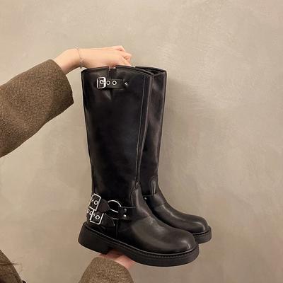 Women Flats Knee High Chelsea Boots Winter Fashion Platform Shoes  New Brand Designer Motorcycle Boots Walking Mujer Zapatos