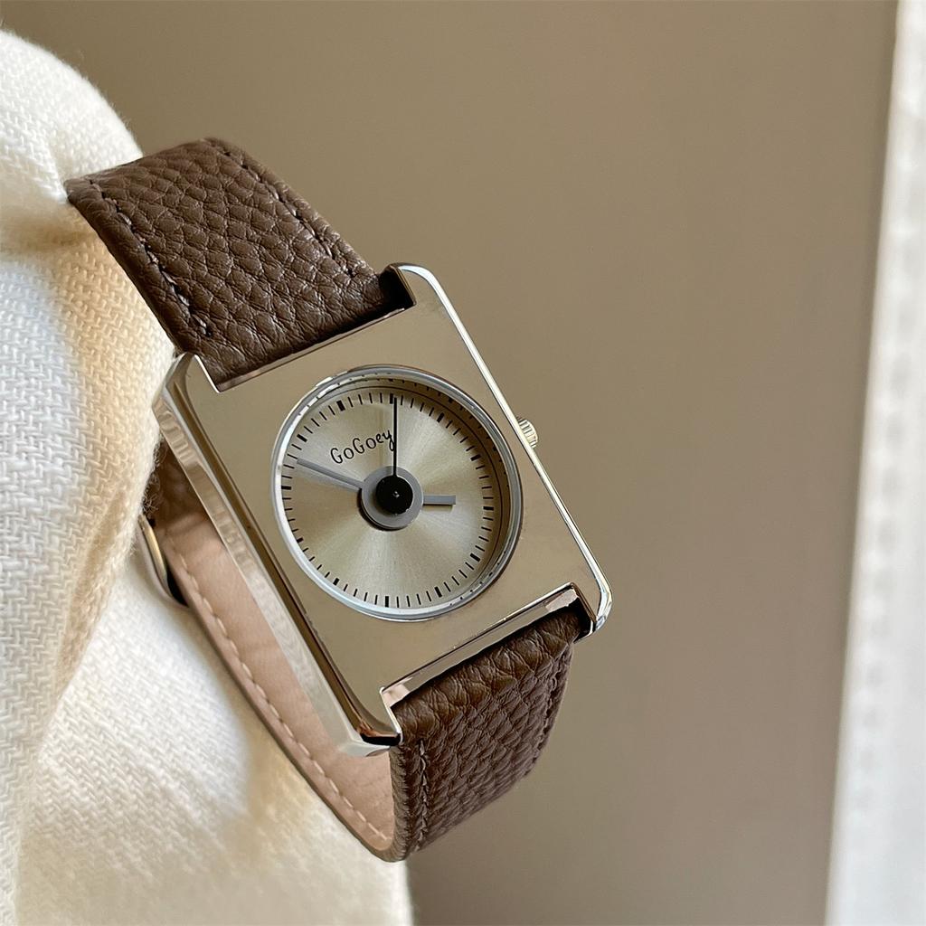 Gogoey Vierkant Horloge Dames Glanzende Grote Wijzerplaat Retro Band Trendy Mode Persoonlijkheid