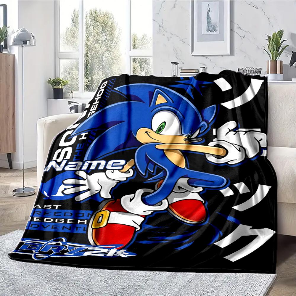 Custom Name Sonic Theme Printed Blanket - Perfect for Couch, Bed, Travel & Outdoor Use | Machine Washable, Cozy & Durable.