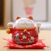 4.5 Inch Ceramic Fortune Cat with Waving Arm, Porcelain Maneki-neko Lucky Beckoning Cats Home Office Decor, Gift for Prosperity