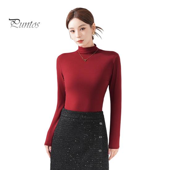 

Женские топы-джемперы с высоким воротником и длинным рукавом, однотонные, облегающие, легкие, эластичные, повседневные блузки красный