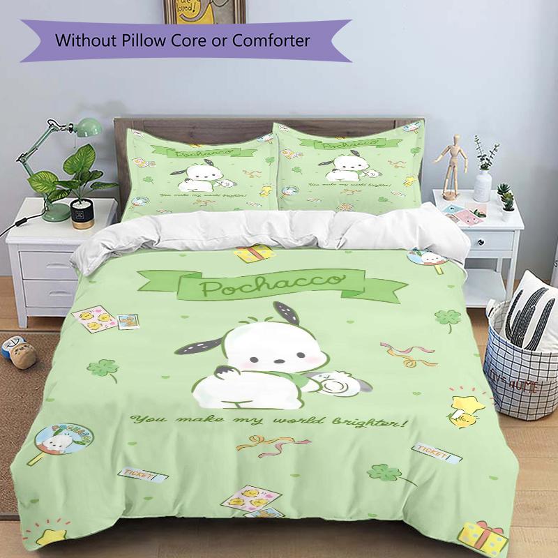 3pcs Lively Pochacco Printed Quilt Set - Soft and Comfortable Quilt Cover for Bedroom, Guest Room and Dormitory Decorative Bedding Set 1 Duv