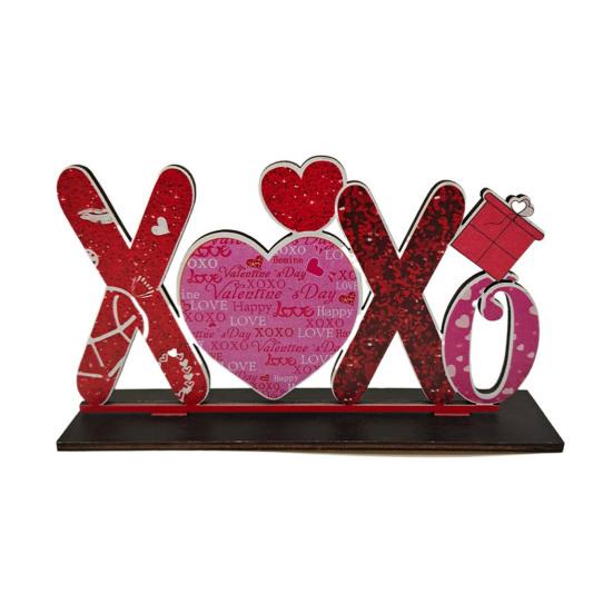 Valentine's Day Wooden Table Sign Romantic Love Heart Shape Tiered Tray Decor Freestanding Tabletop Centerpiece for Desk Shelf Home Decor